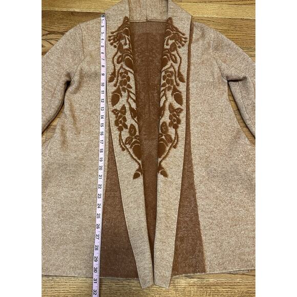 Artisan Peruvian Alpaca Blend Boiled Wool Jacquard Coatigan Tan S/M - NO TAGS - Picture 6 of 7